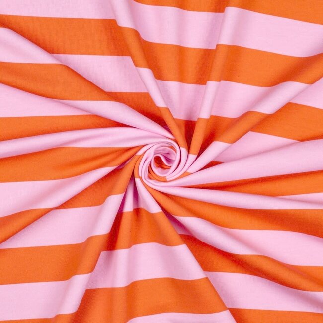 De Stoffenkamer Soft Sweater stripes - pink orange