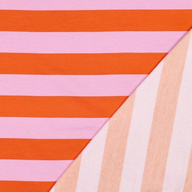 De Stoffenkamer Soft Sweater stripes - pink orange