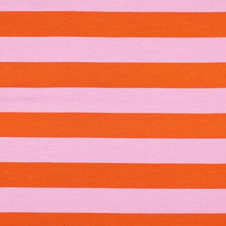 De Stoffenkamer Soft Sweater stripes - pink orange
