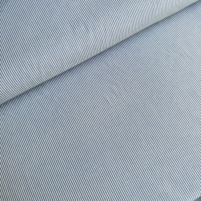 De Stoffenkamer Cotton Poplin fine stripes - denimblue