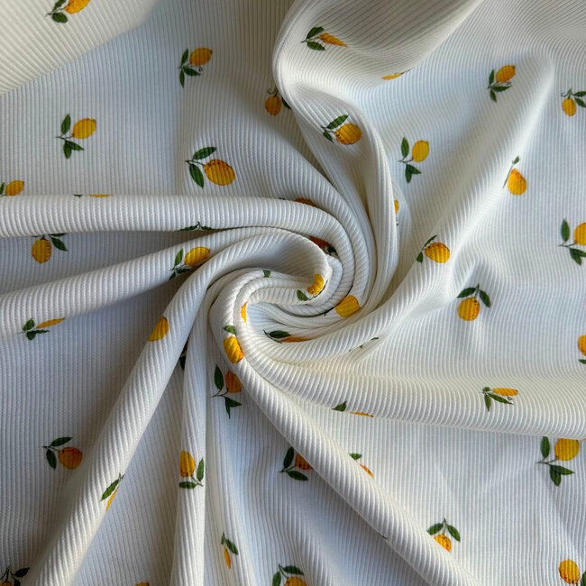 Ribbed tricot - lemons ecru