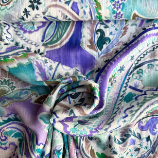 Viscose sheer paisley purple metallic