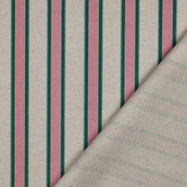 De Stoffenkamer Stevige katoen Canvas - naturel stripes - pink