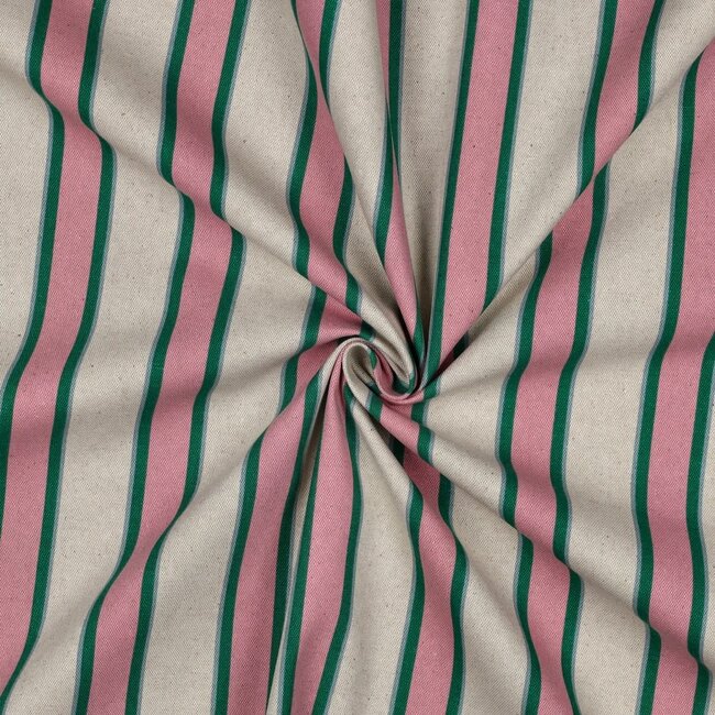 De Stoffenkamer Stevige katoen Canvas - naturel stripes - pink