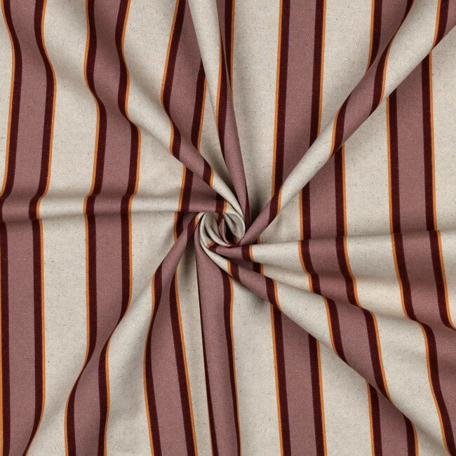De Stoffenkamer Stevige katoen Canvas - naturel stripes - mauve