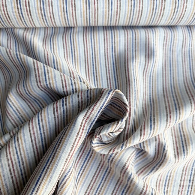 De Stoffenkamer Linen Mix ecru multi fine stripes