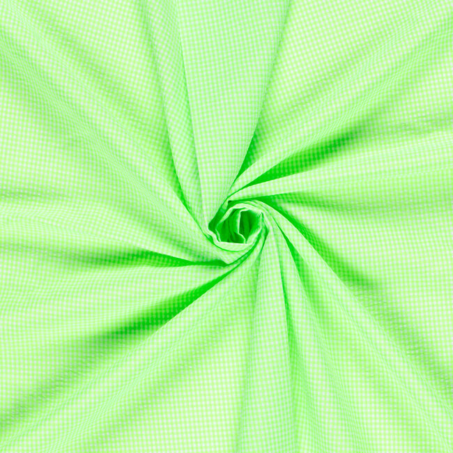 Seersucker Cotton mix - mini vichy checks neon green