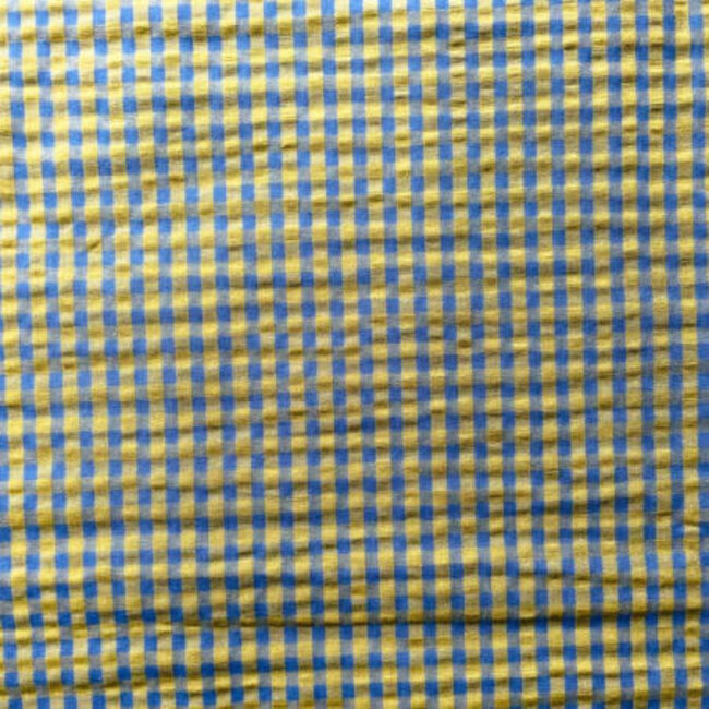 Seersucker Cotton - vichy mustard/blue