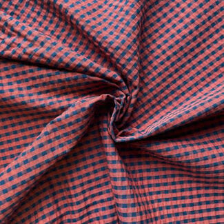 Seersucker Cotton - vichy brick/navy