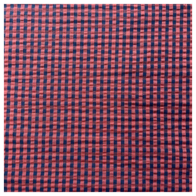 Seersucker Cotton - vichy brick/navy