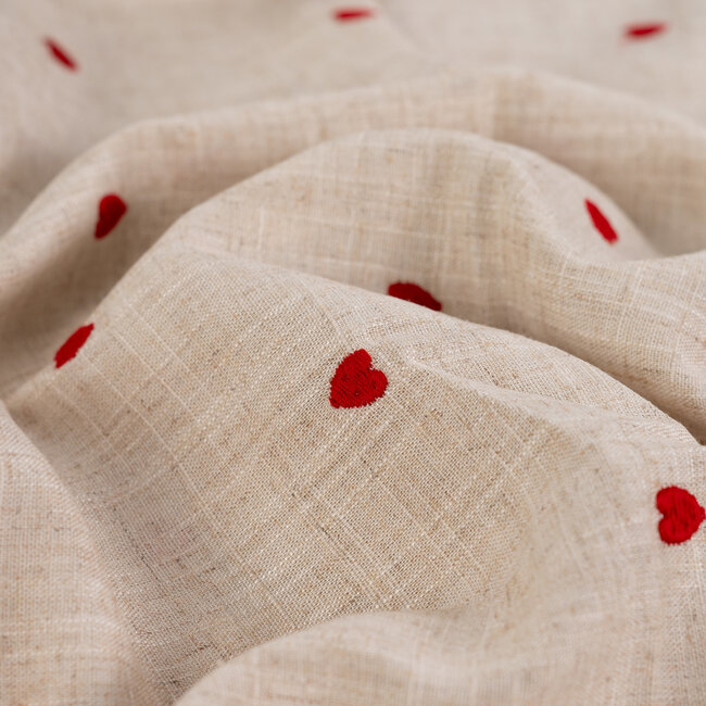 De Stoffenkamer Linen Mix naturel hearts