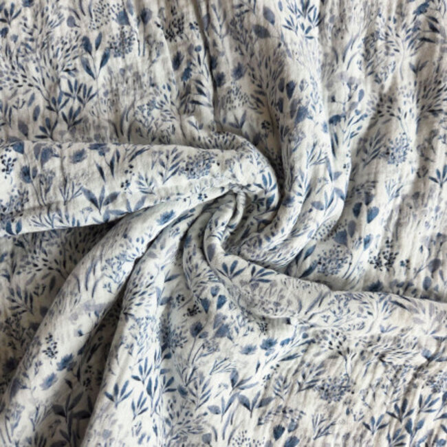 De Stoffenkamer Double Gauze Tetra herbs in blue