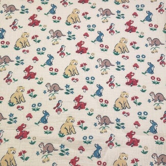 De Stoffenkamer Double Gauze Tetra Forest Animals ecru