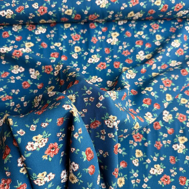 Viscose blouse - tiny flowers petrol
