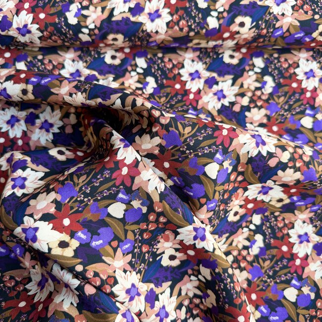 Viscose blouse - flowers purple on black