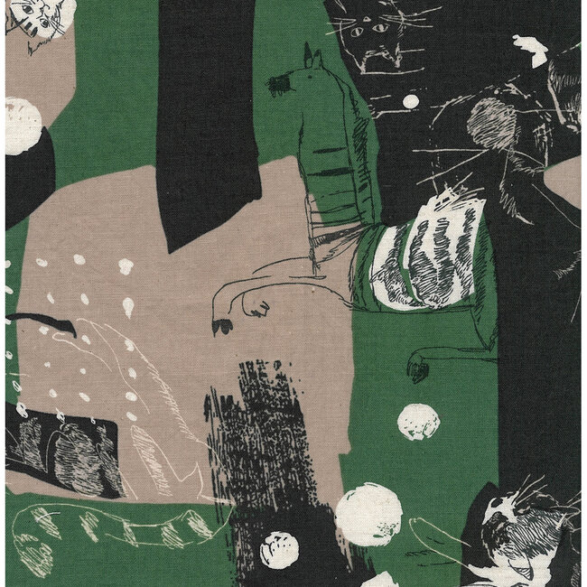 Kokka Cotton linen blend Art Cat - green