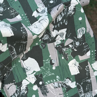 Kokka Cotton linen blend Art Cat - green