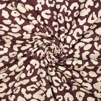 De Stoffenkamer Cotton Canvas Denim Leopard - burgundy