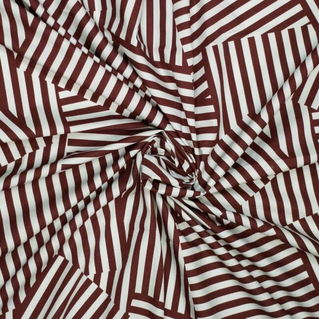 De Stoffenkamer Cotton Poplin - patchwork stripes burgundy