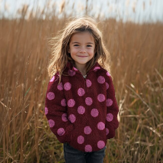 De Stoffenkamer Teddy jacquard dots burgundy
