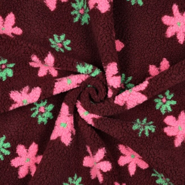 De Stoffenkamer Teddy jacquard flowers burgundy