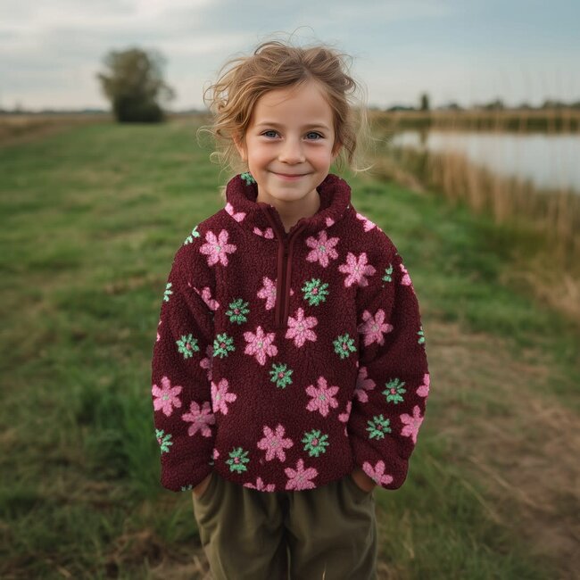 De Stoffenkamer Teddy jacquard flowers burgundy