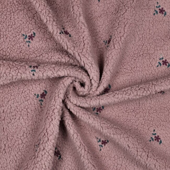 De Stoffenkamer Teddy embroidery flowers mauve pink