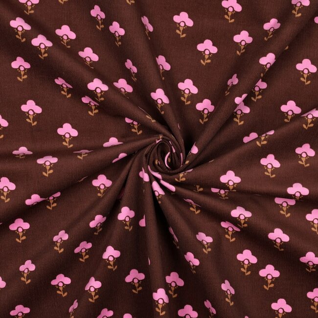 Babyrib pink flowers dark brown