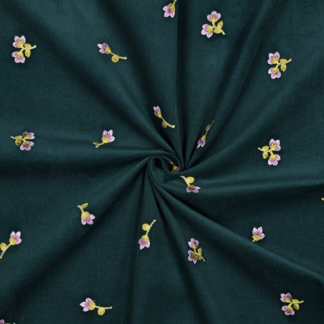 Babyrib embroidery flowers dark green