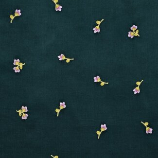 Babyrib embroidery flowers dark green