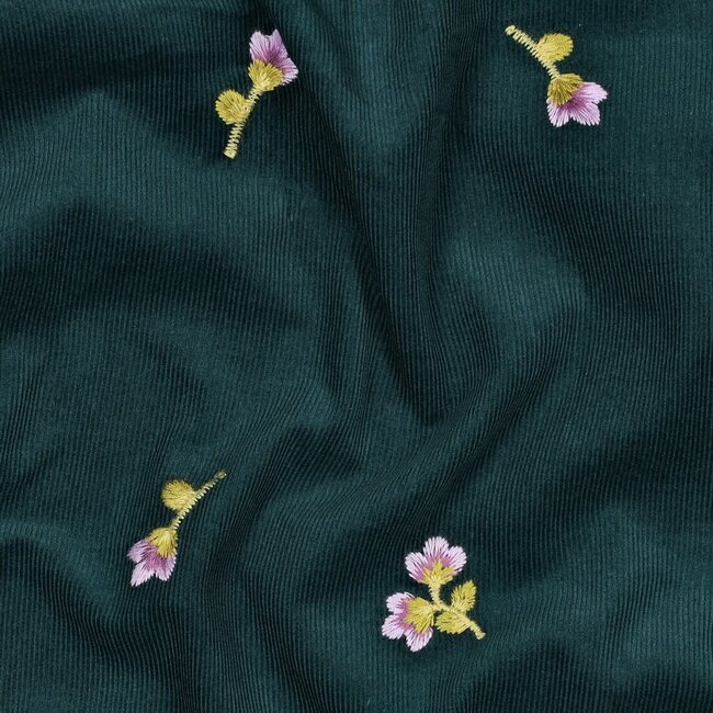 Babyrib embroidery flowers dark green