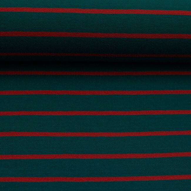 Tricot oeko-tex - horizontal breton stripes - green/red