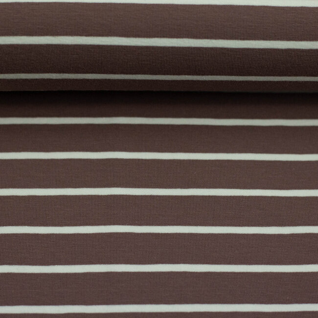 Tricot oeko-tex - horizontal breton stripes - mauve/white
