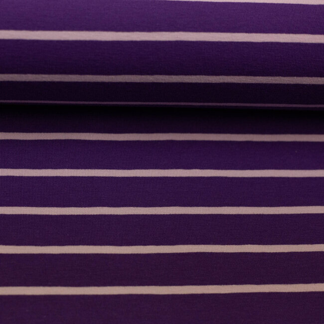 Tricot oeko-tex - horizontal breton stripes - purple/lilac