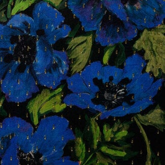 Viscose bloemen metallic - zwart kobalt