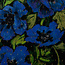 Viscose bloemen metallic - zwart kobalt