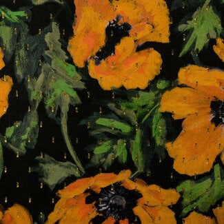 Viscose bloemen metallic - zwart oker