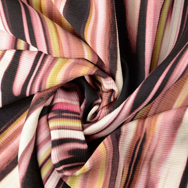 Viscose plissé abstract - roze ecru