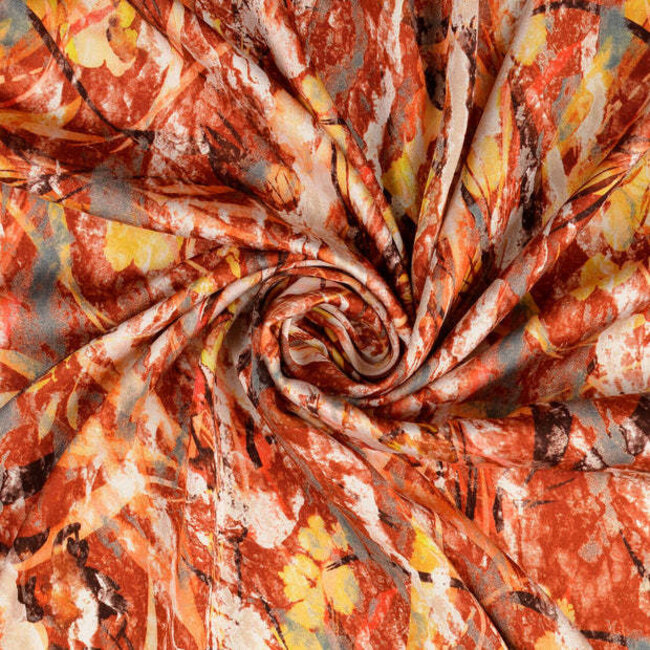 Viscose satijn bladeren - oranje rood