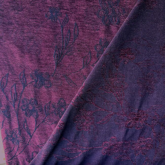 De Stoffenkamer Geweven bloemen jacquard chenille - paars/blauw