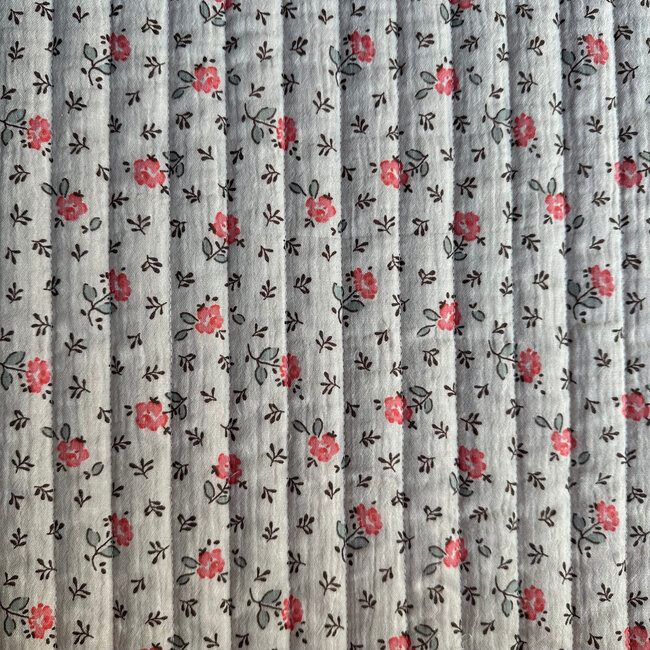 De Stoffenkamer Stepped Cotton Double Gauze tetra/seersucker flowers - creme/pink