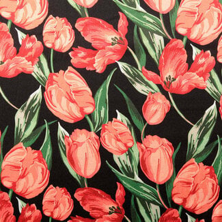 Satijn viscose - tulpen rood