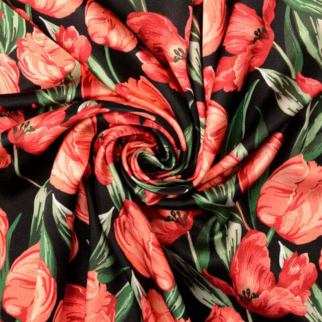 Satijn viscose - tulpen rood
