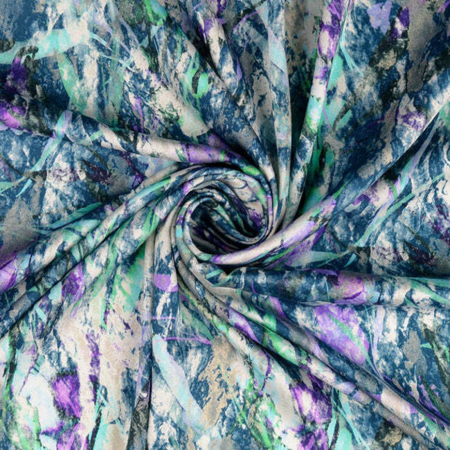 Viscose satijn bladeren - blauw/lila