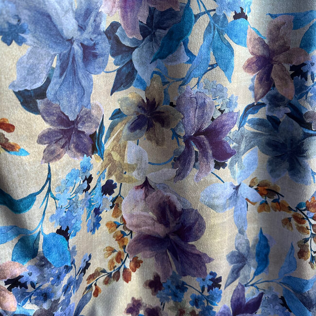 De Stoffenkamer Velour watercolor flower - grey blue