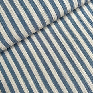 De Stoffenkamer Double Gauze Tetra  stripes - blue/white