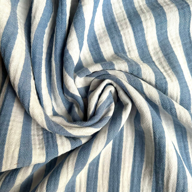 De Stoffenkamer Double Gauze Tetra  stripes - blue/white