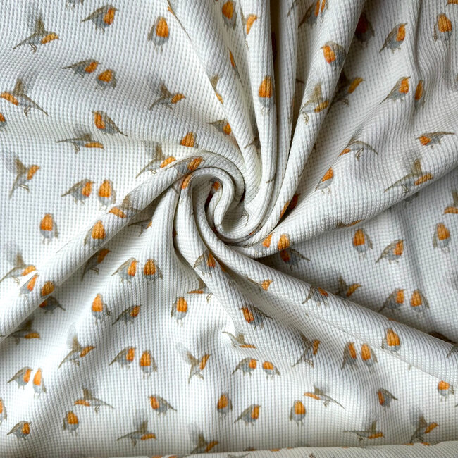 De Stoffenkamer Tricot Waffle - roodborstje wit