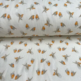 De Stoffenkamer Tricot Waffle - roodborstje wit