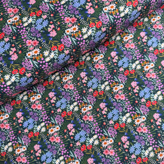 De Stoffenkamer Stevige katoen Canvas - flowerfield groen/roze